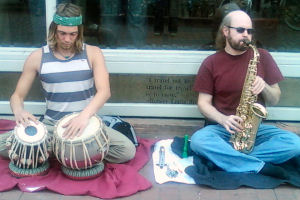 Table and Sax on the Pearl Street Mall on Saturday March 21, 2009